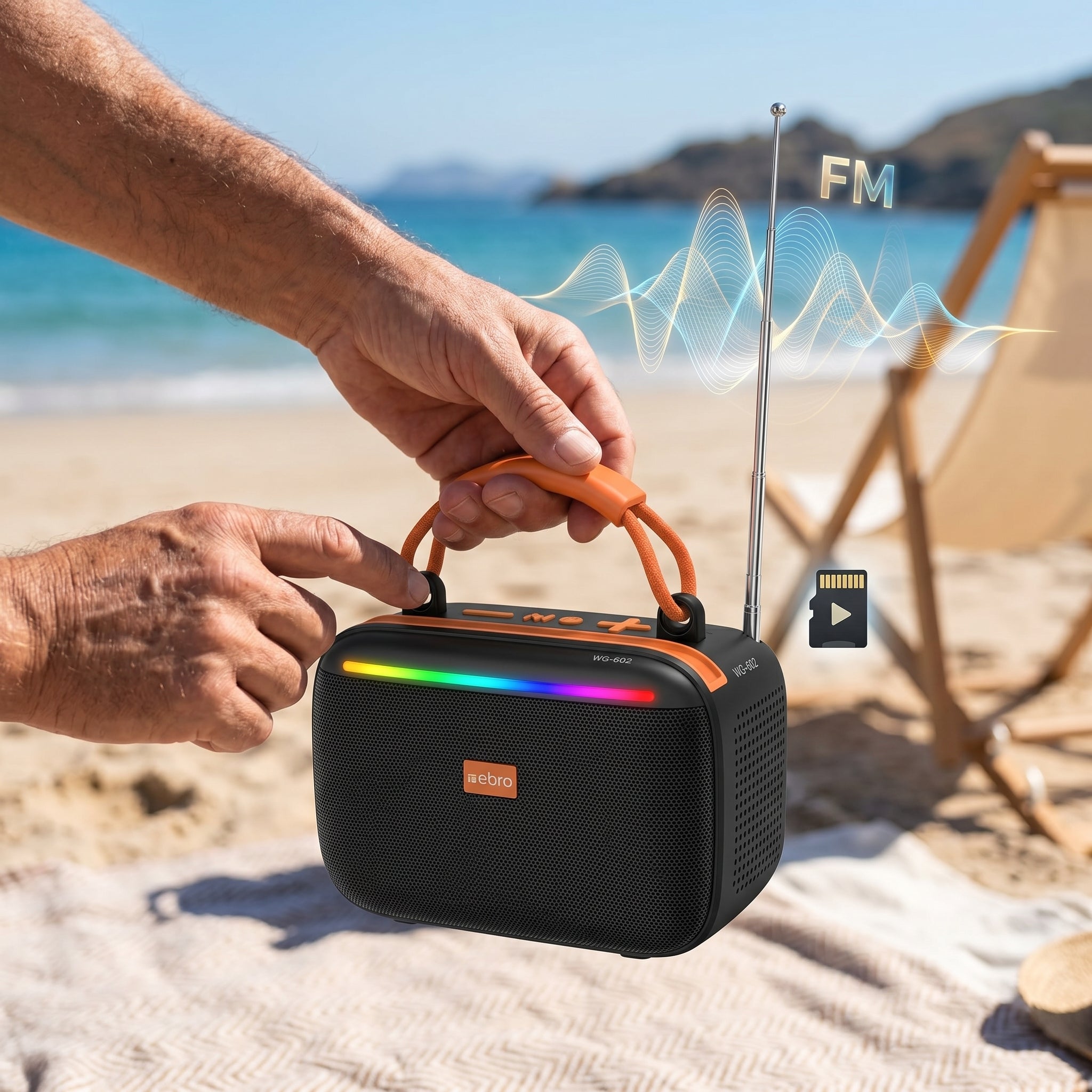 Bocina Bluetooth RGB Solar NEBRO WG602 10W TWS Radio FM Tarjeta TF