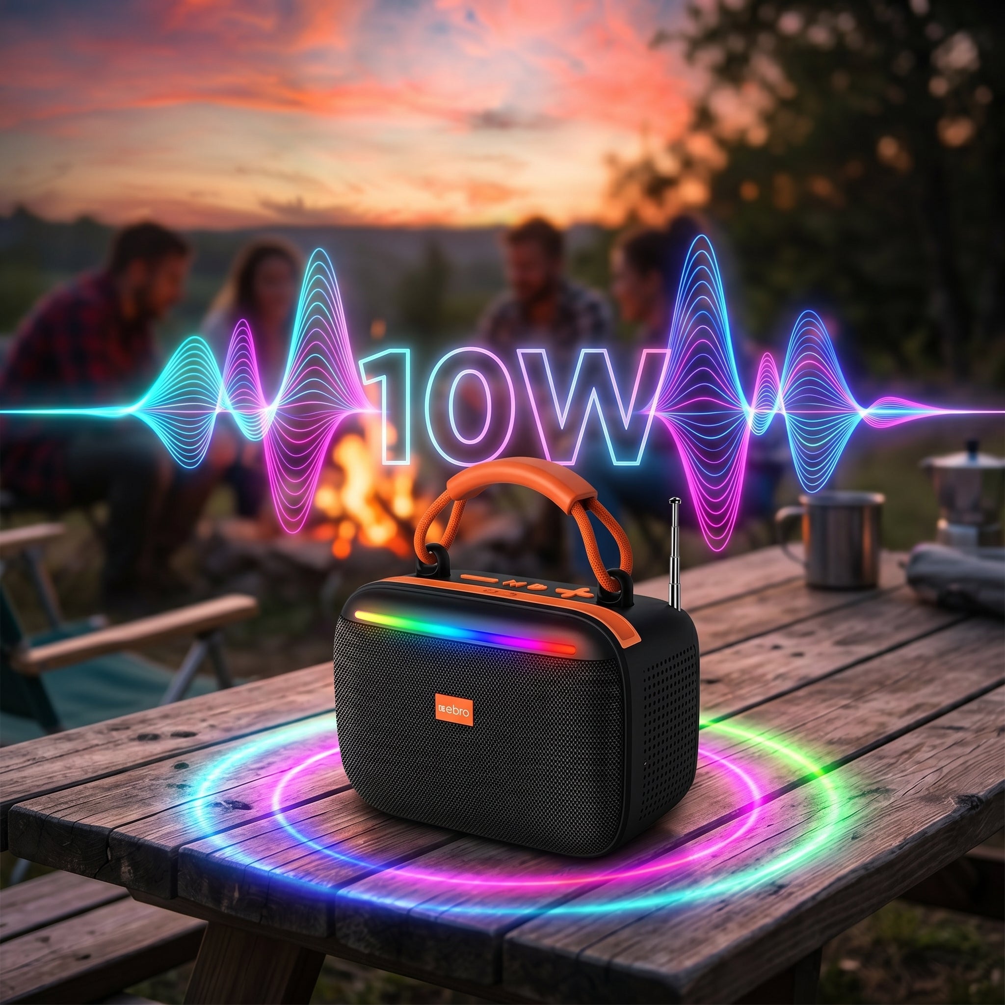Bocina Bluetooth RGB Solar NEBRO WG602 10W TWS Radio FM Tarjeta TF