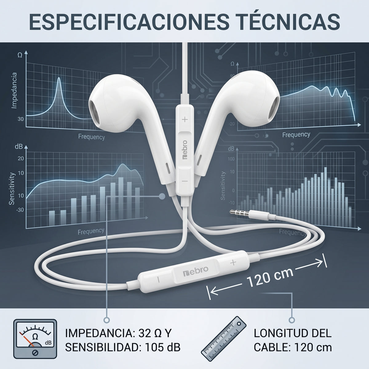 Audífonos Alámbricos Lightning Nebro WJ-006 iPhone Driver de 14mm Sonido HiFi