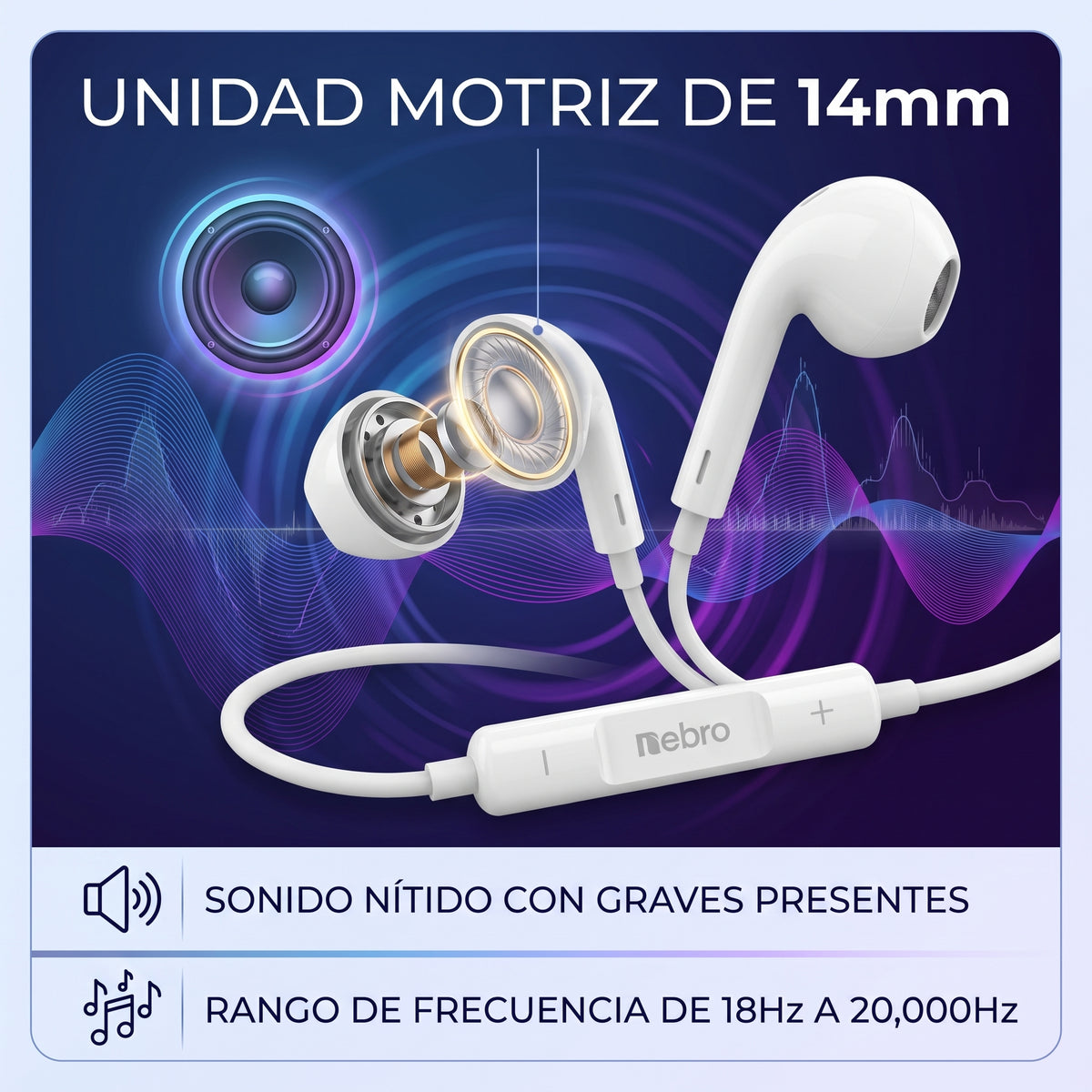 Audífonos Alámbricos Lightning Nebro WJ-006 iPhone Driver de 14mm Sonido HiFi