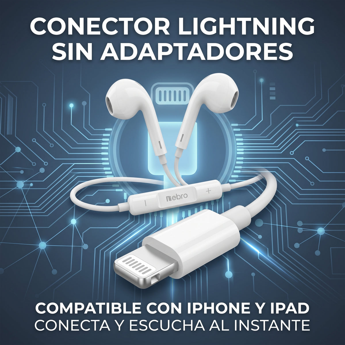 Audífonos Alámbricos Lightning Nebro WJ-006 iPhone Driver de 14mm Sonido HiFi