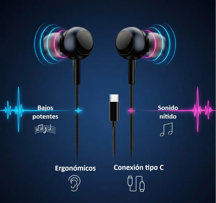 Audífonos Intraurales Nebro WJ-008 USB-C Sonido HD de Alta Resolución