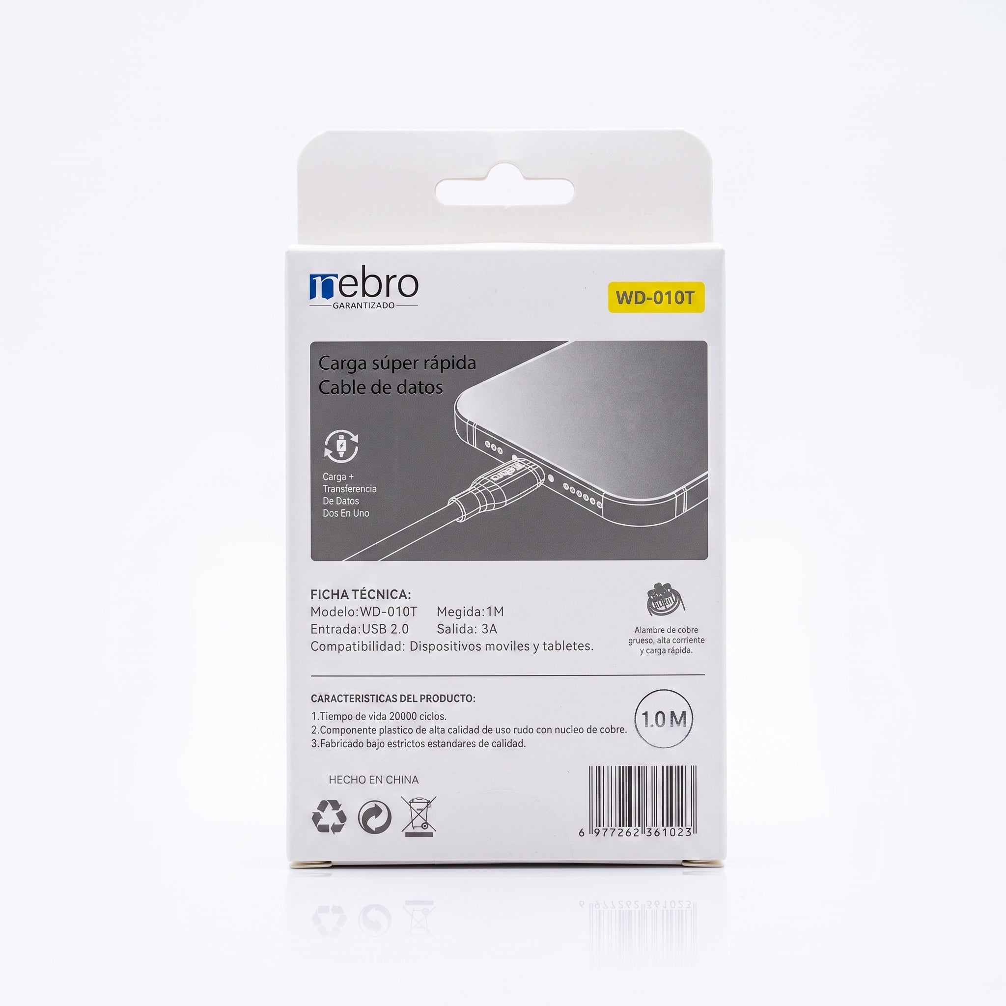 Cable de Carga Rápida USB 2.0 3A Nebro WD-010T - 1 Metro