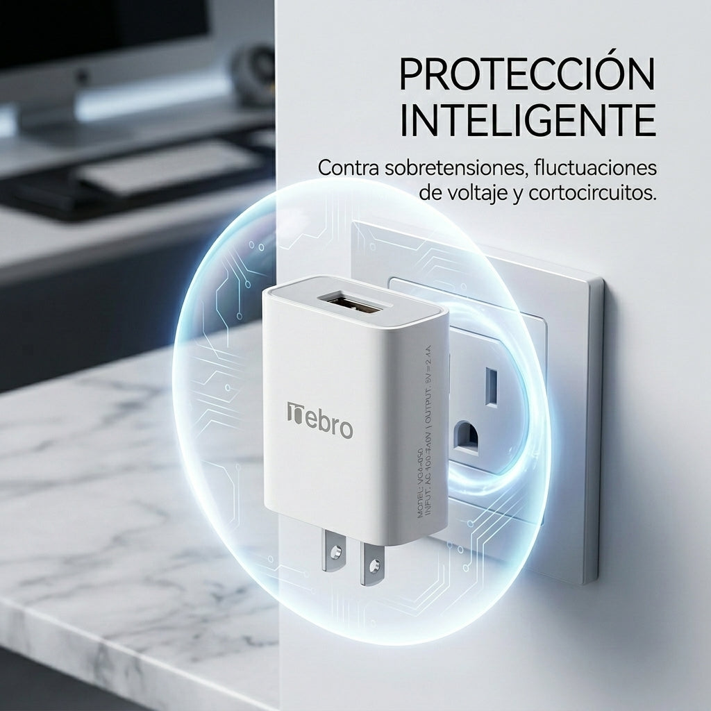 Cargador USB Nebro VGA-050 2.4A Carga Rápida y Segura