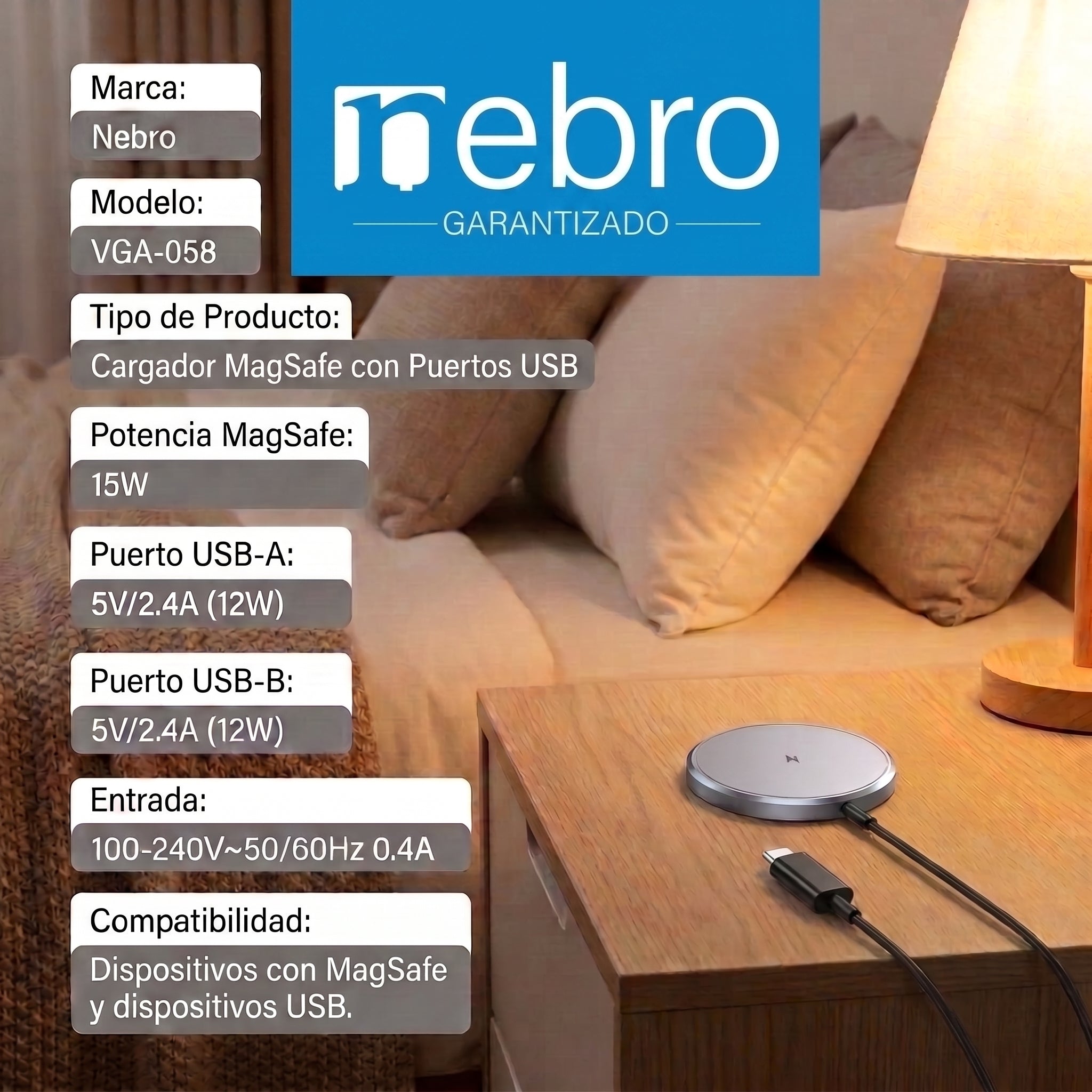 Cargador MagSafe Nebro VGA-058 15W magnético