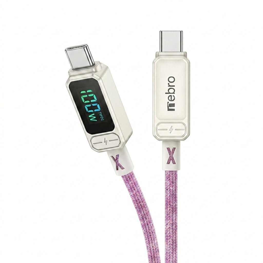 Cable USB-C a USB-C Trenzado NEBRO WD-306TT 100W PD Carga Rápida 1.2m
