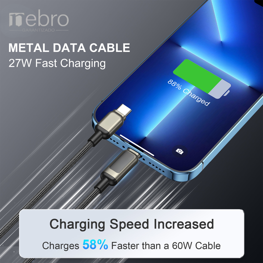 Cable carga ultra rápida máxima 60W, USB-C 1.2M Nebro WD-309T