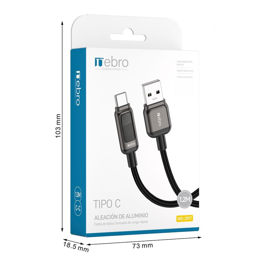 Cable carga ultra rápida máxima 60W, USB-C 1.2M Nebro WD-309T