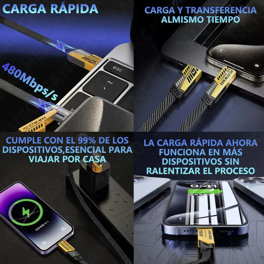 Cable carga datos ultra rápida 3 En 1 De 240 W Nebro WD-320