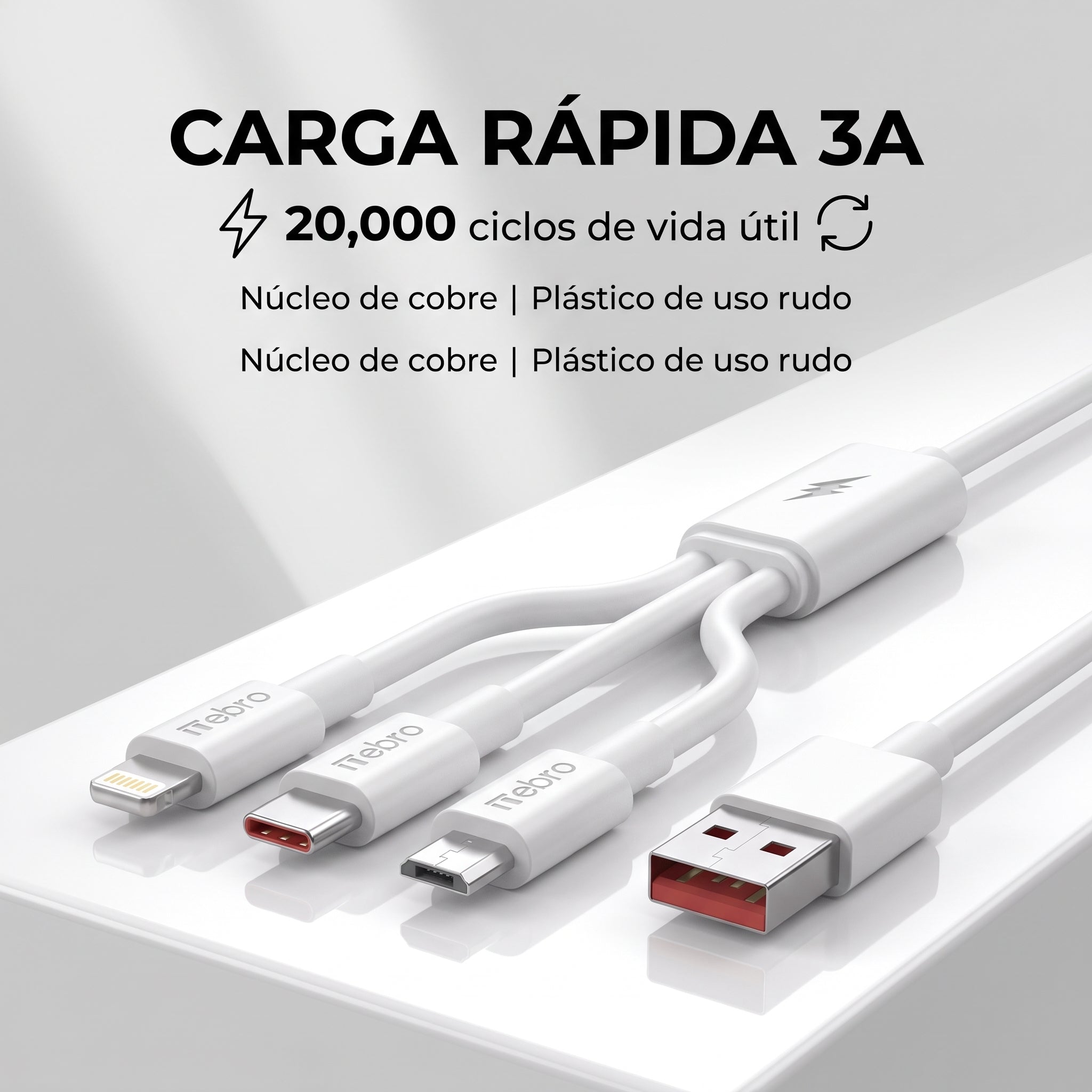 Cable 3 en 1 Nebro WD-013 V8, Lightning y Tipo C