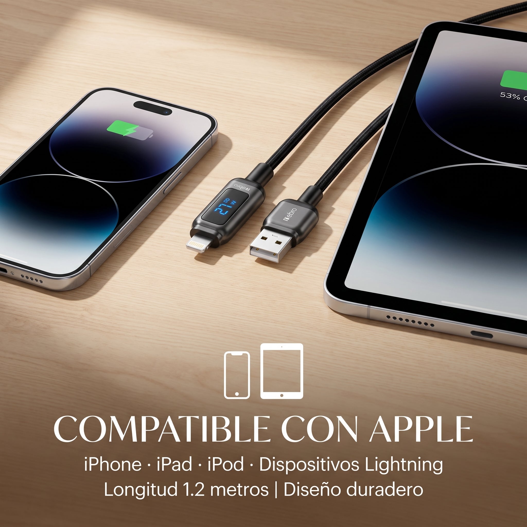 Cable Lightning a USB-A Trenzado Nebro WD-309L
