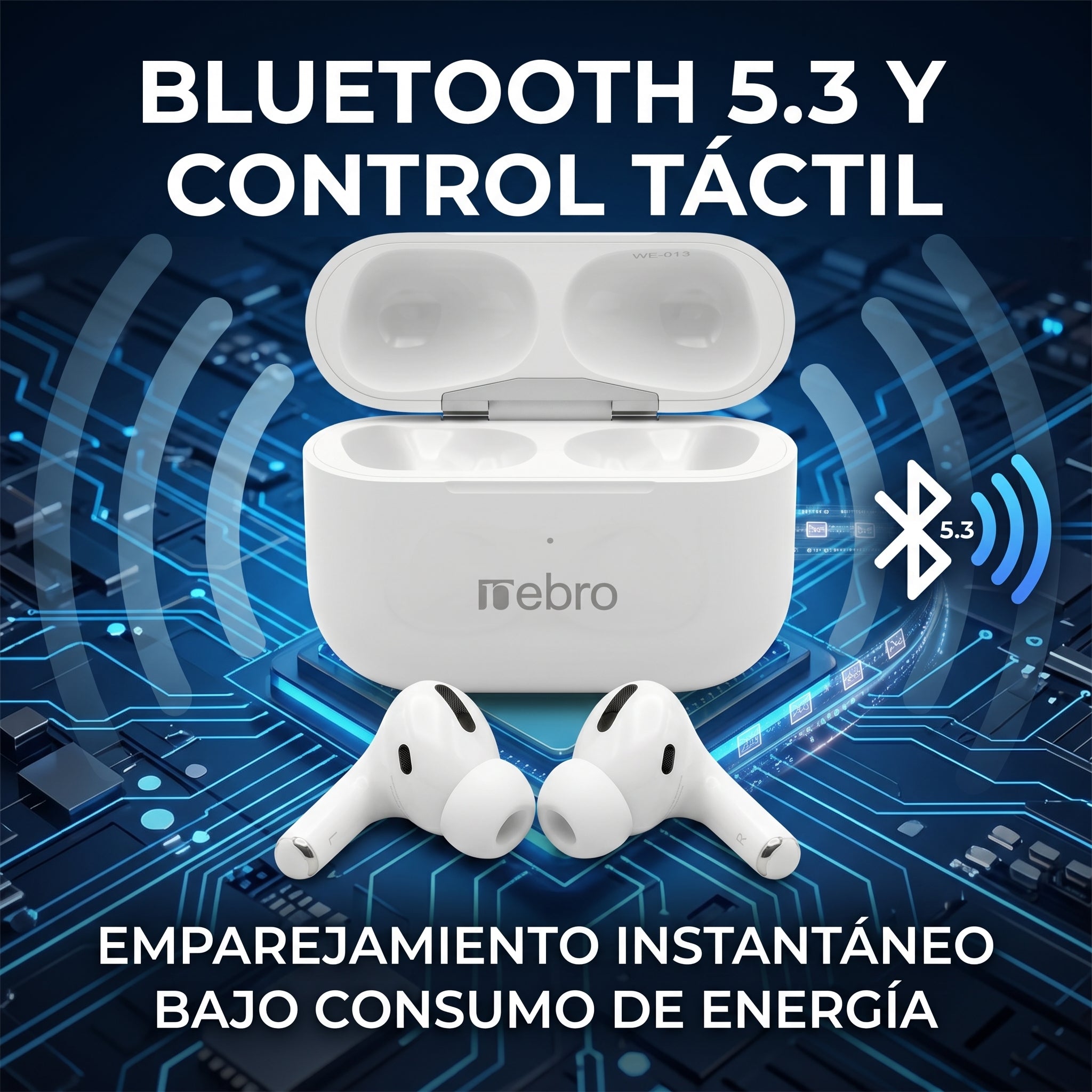 Audífonos Inalámbricos In Ear Nebro WE-013 Bluetooth Sonido Estéreo Control Táctil